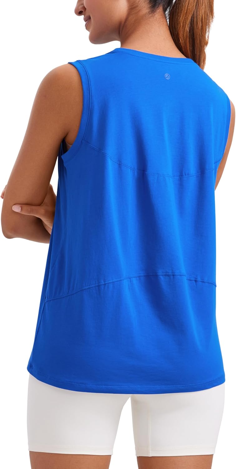 CRZ YOGA Soft Pima Cotton High Neck Tank - Comfy Workout Essential