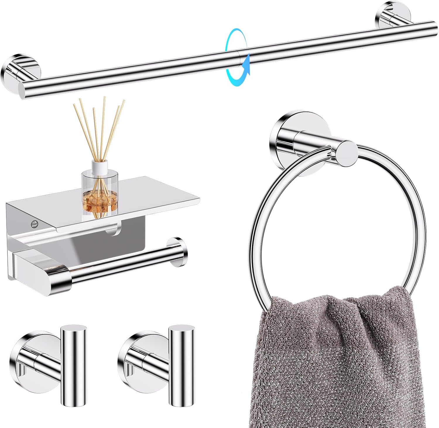 TQKAG 5 Piece Bathroom Towel Bar Holder Set for Modern Homes