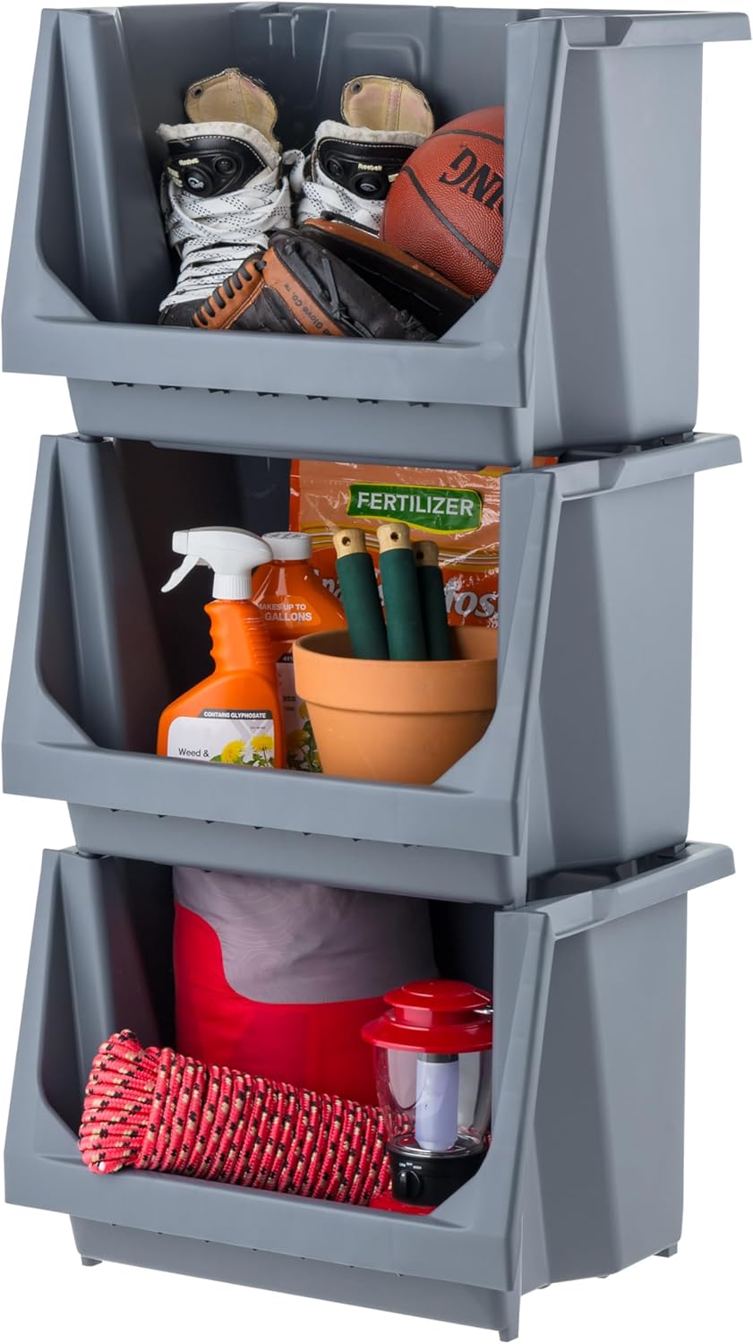 IRIS USA Open Front Storage Bins - Heavy Duty 3 Pack for Garage