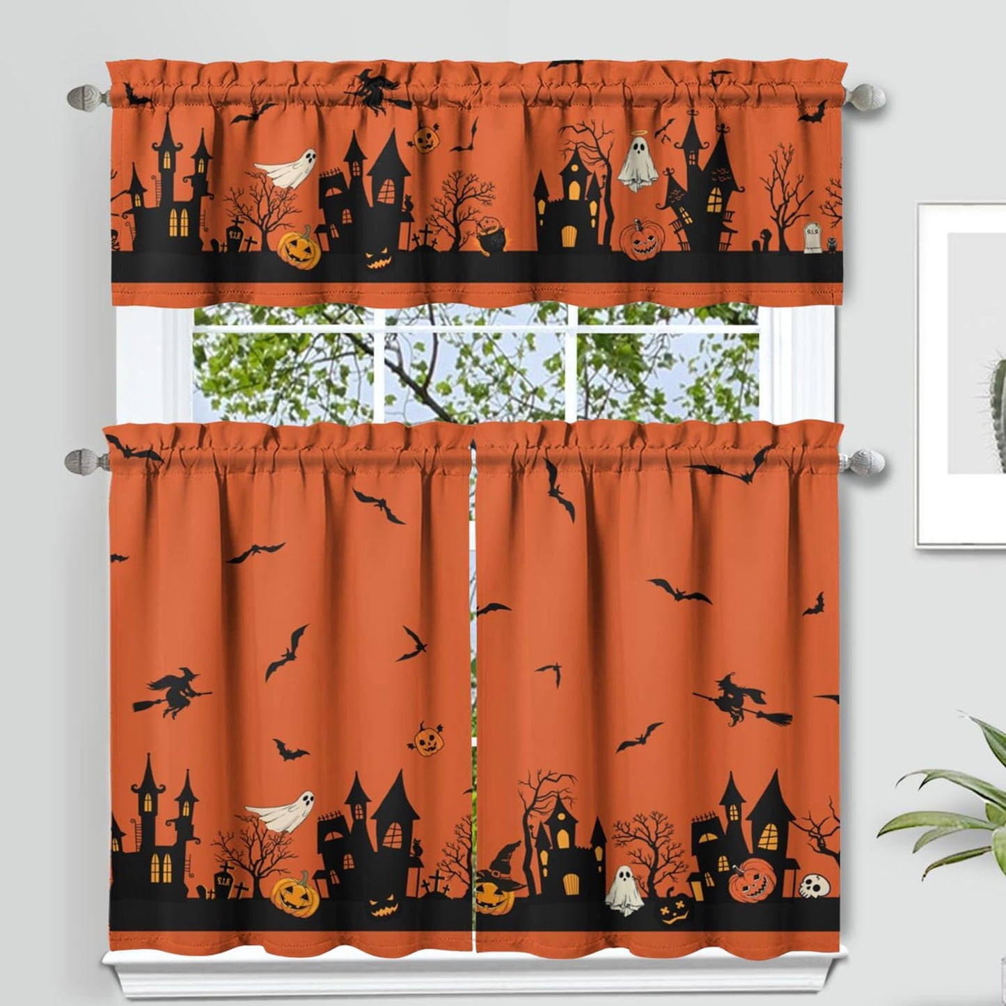 Halloween Kitchen Curtains Set - Spooky Decor Trio!