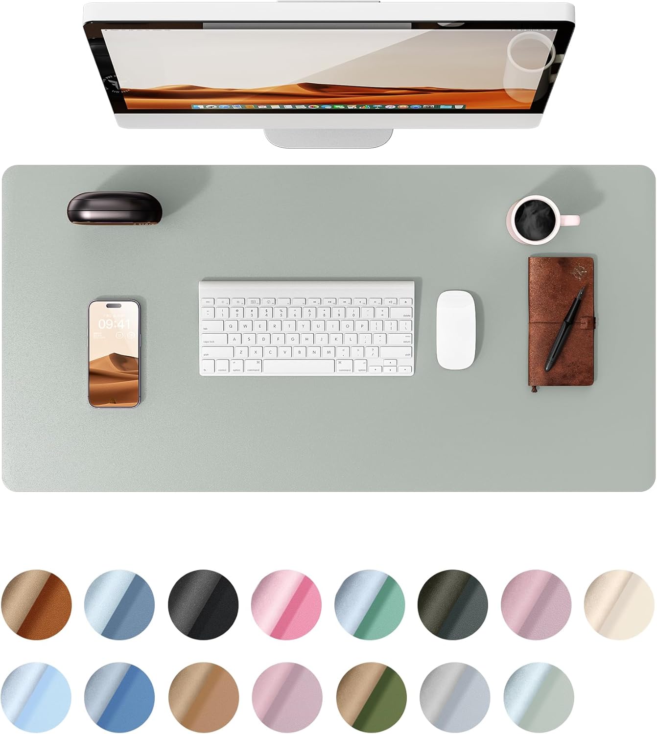 Premium Grayish Green Desk Protector 23.6x13.8 - Waterproof & Non-Slip