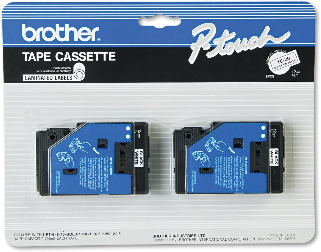 BRTTC20 TC Tape Cartridges for P-Touch Labelers - Reliable Labels