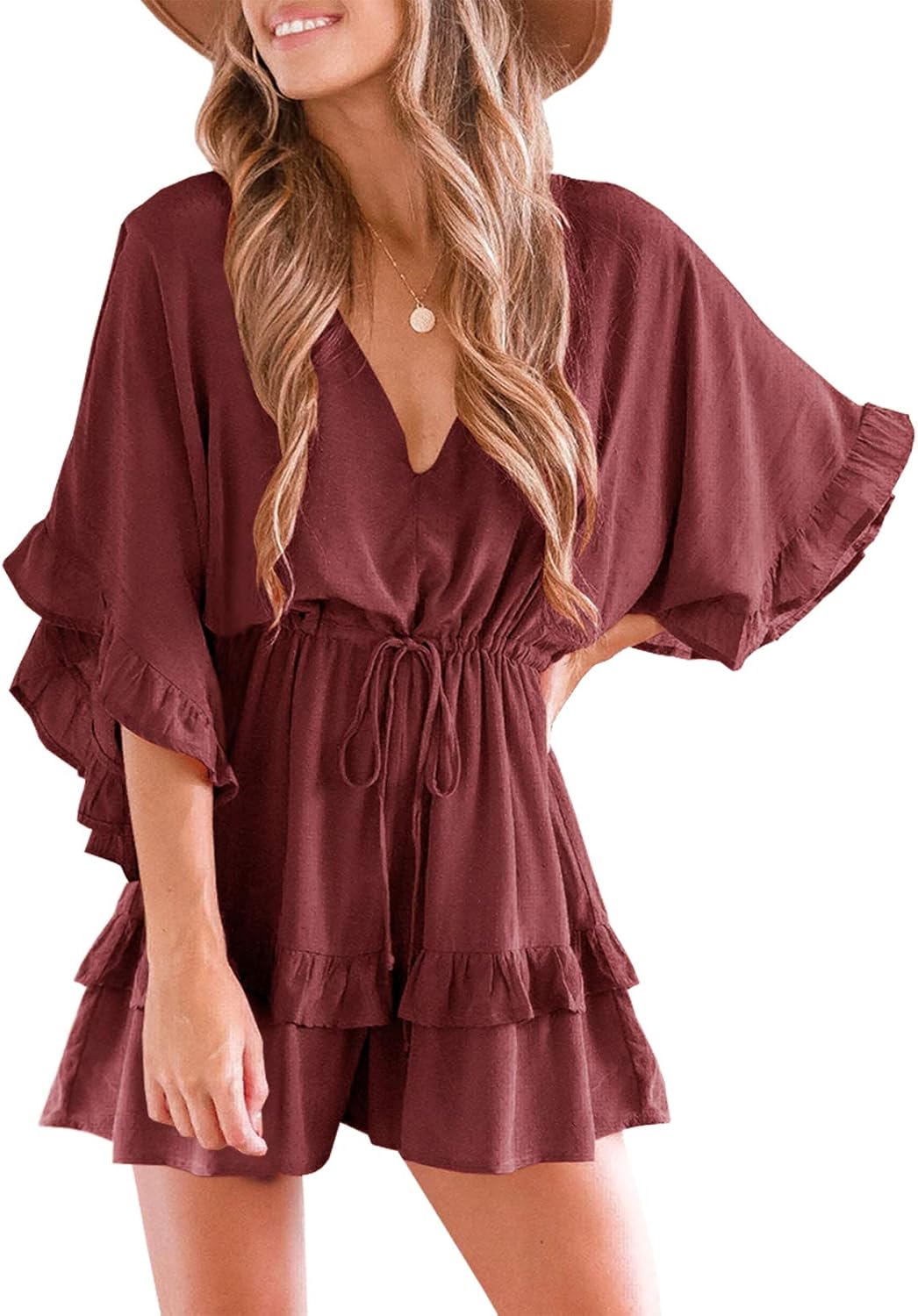 Valphsio Womens V Neck Beach Romper for Stylish Summer Outings