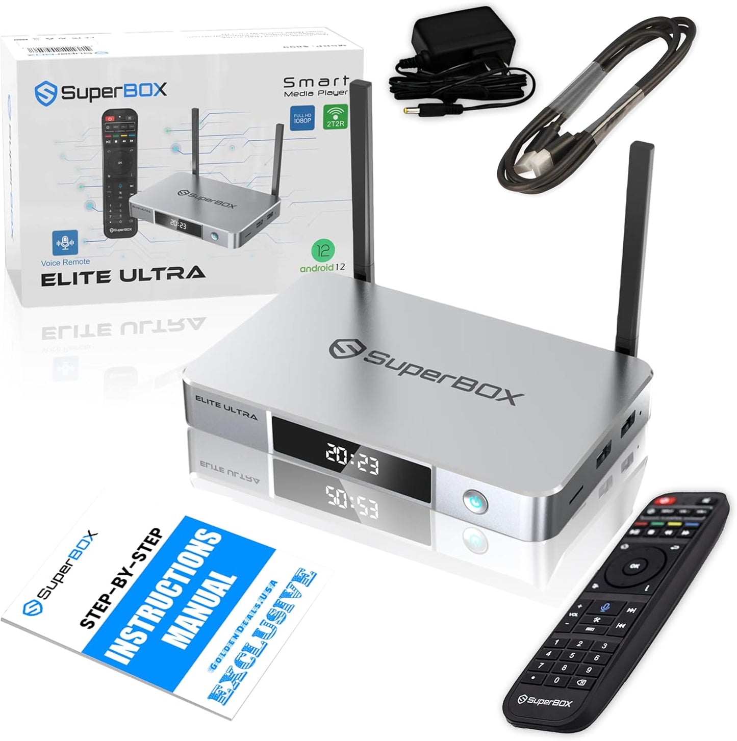 Elite-Ultra Bundle 6K TV Box with Voice Control and Setup Guide