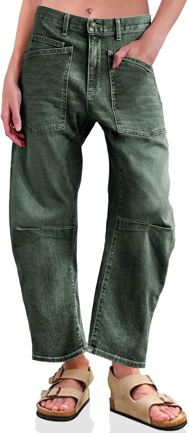 Baggy Barrel Horseshoe Jeans for Women - Vintage High Waisted Denim