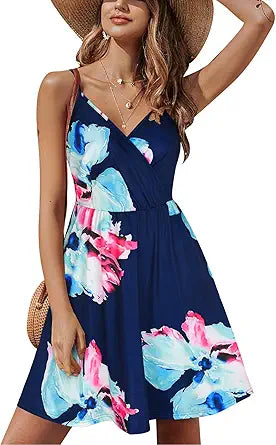 STYLEWORD Womens' V Neck Floral Spaghetti Strap Sundress