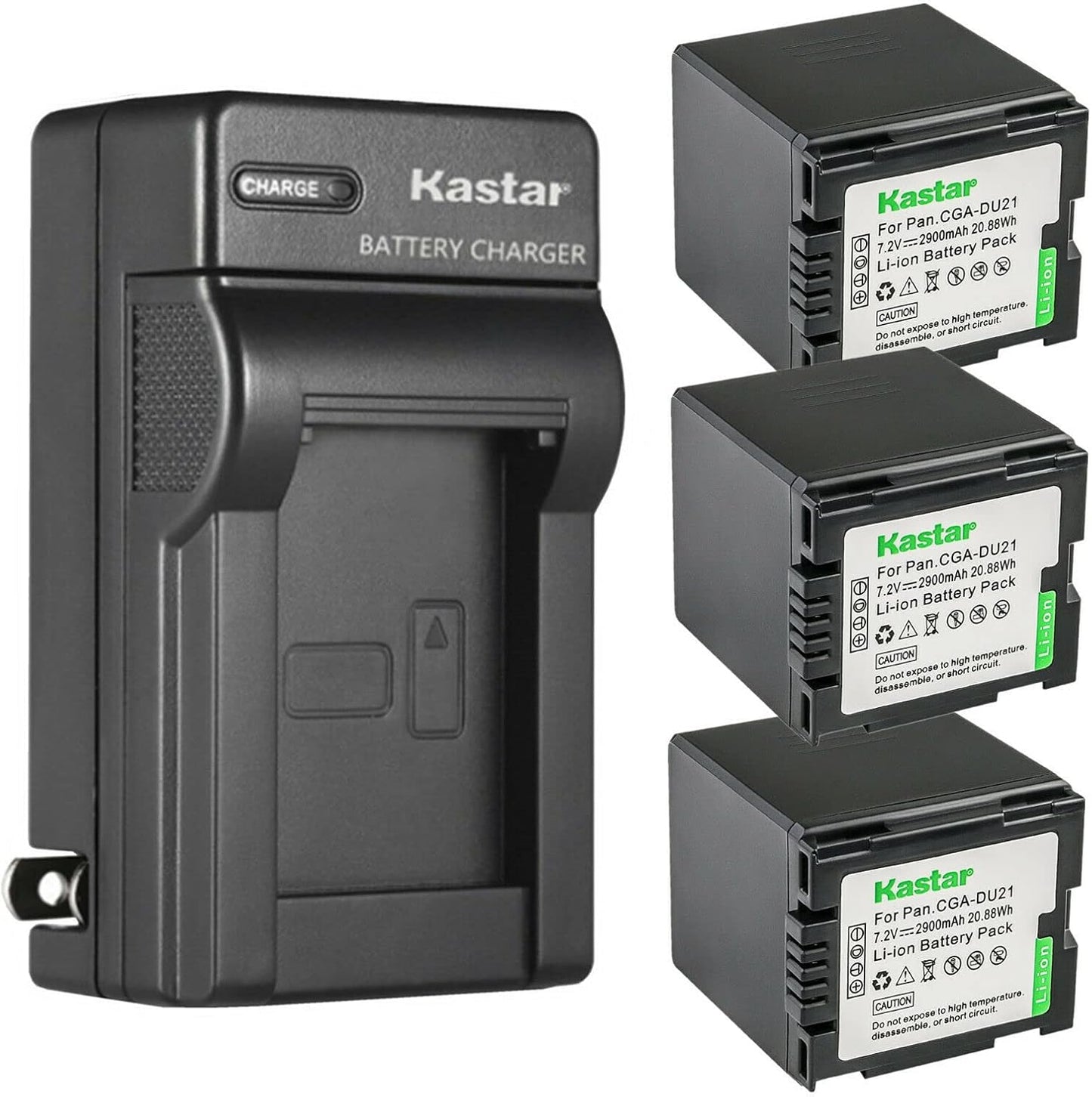 Kastar 3-Pack CGA-DU21 Battery and AC Wall Charger for Cameras