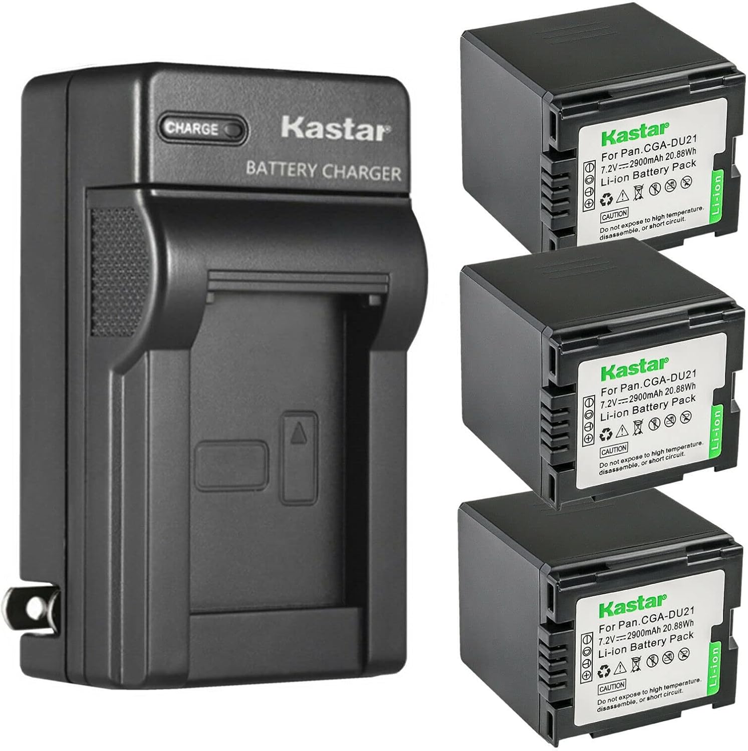 Kastar 3-Pack CGA-DU21 Battery and AC Wall Charger Replacement