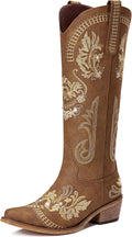 Cowboy Boots for Women Wide Calf Knee High Brown Rhinestone Boots