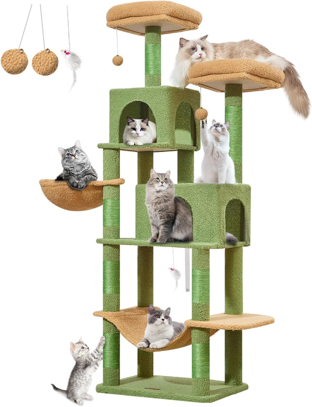 66.2-Inch Cat Tower for Indoor Cats with Plush Multi-Level Design