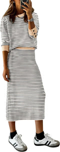 PRETTYGARDEN Striped Sweater 2-Piece Skirt Set - Cozy Fall Style