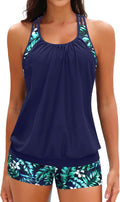 Yonique Two Piece Tankini Bathing Suit T-Back Blouson - Flattering