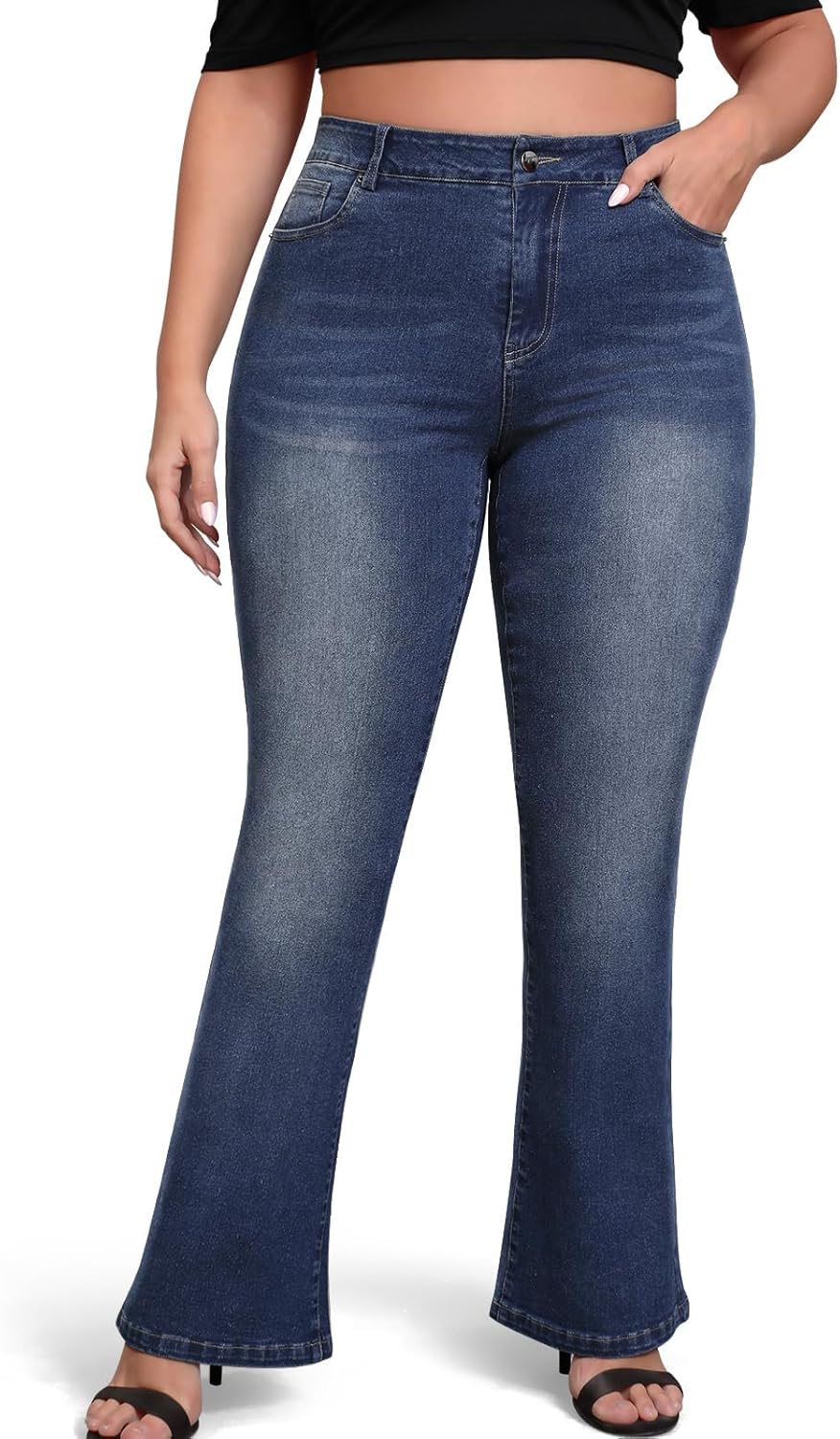 High Waisted Plus Size Stretchy Bootcut Jeans for Women