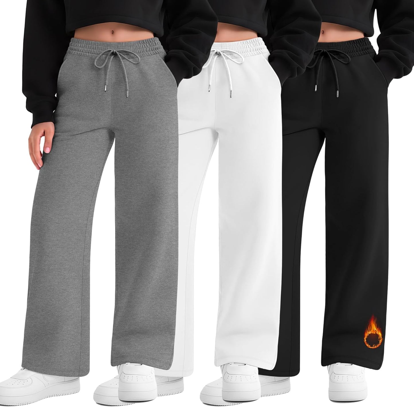 Fleece Lined Girls' Sweatpants with Pockets for Comfort