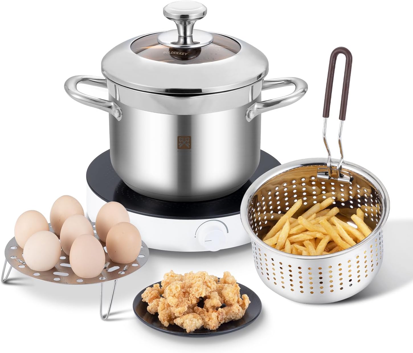 GOLDEN KEY Deep Fryer Pot with Basket and Lid for Cooking