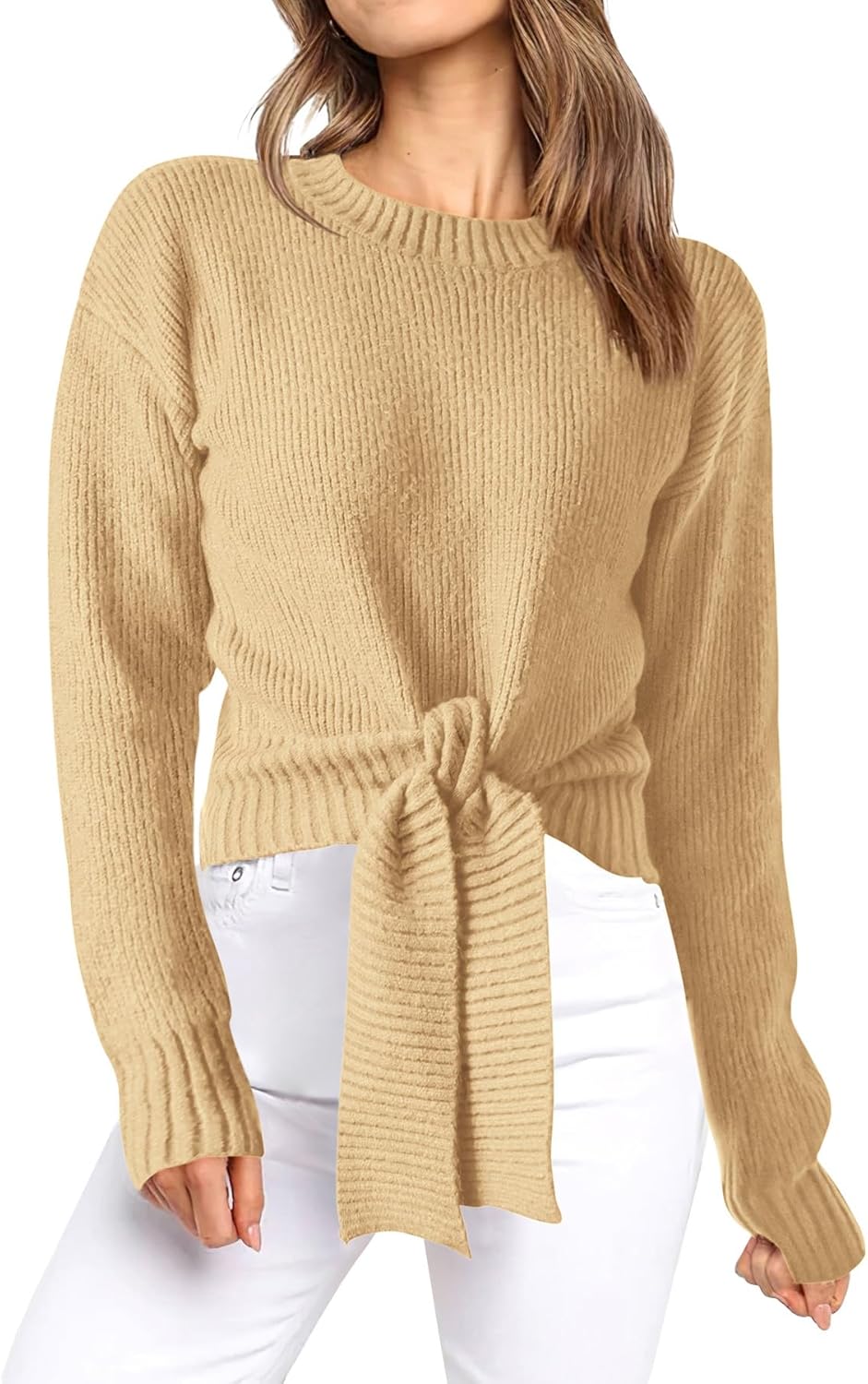 Okiwam Women's Long Sleeve Cropped Sweater for Fall Fashion