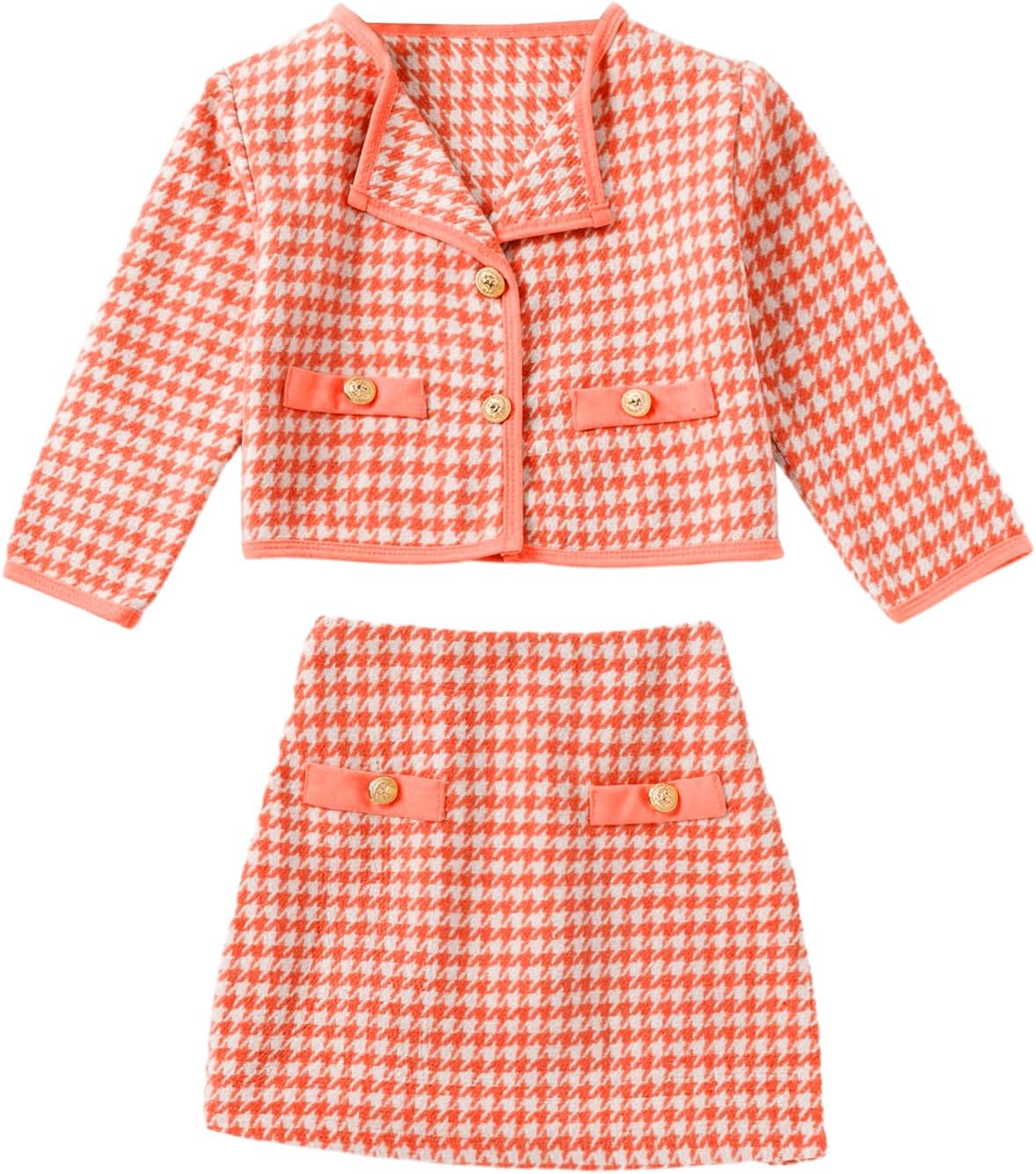 WDIRARA Girl's 2 Piece Houndstooth Outfits for Tea Parties