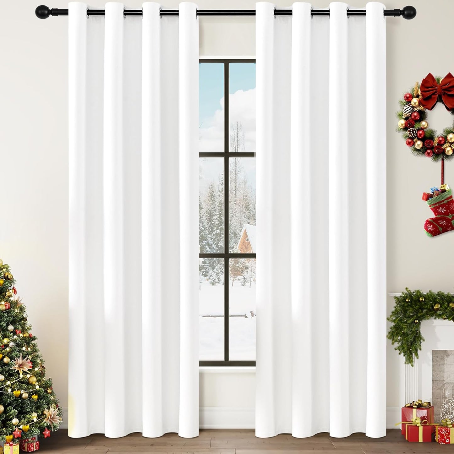 100% Blackout Pure White Solid Curtains for Bedroom and Living Room