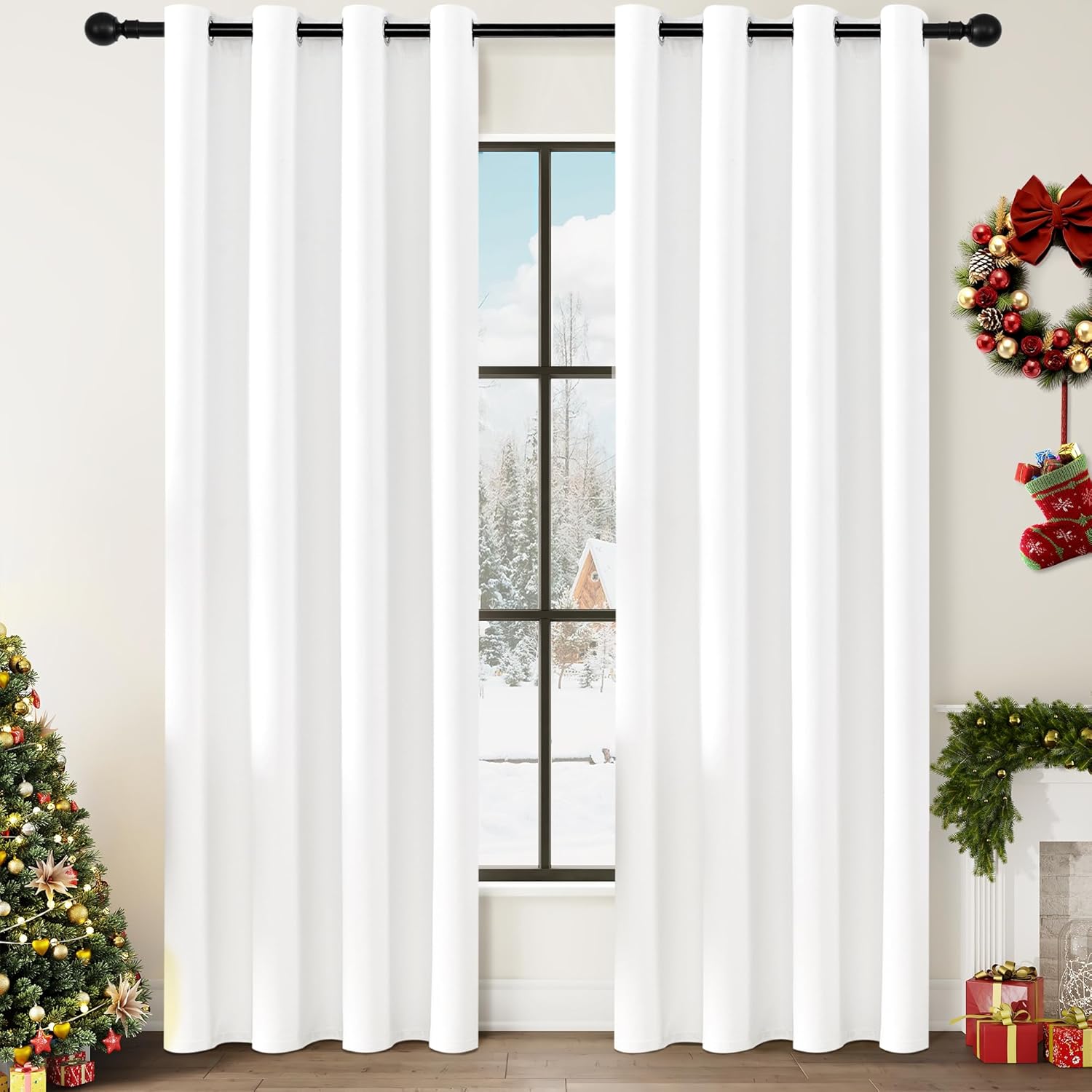 100% Blackout Pure White Solid Curtains for Bedroom and Living Room