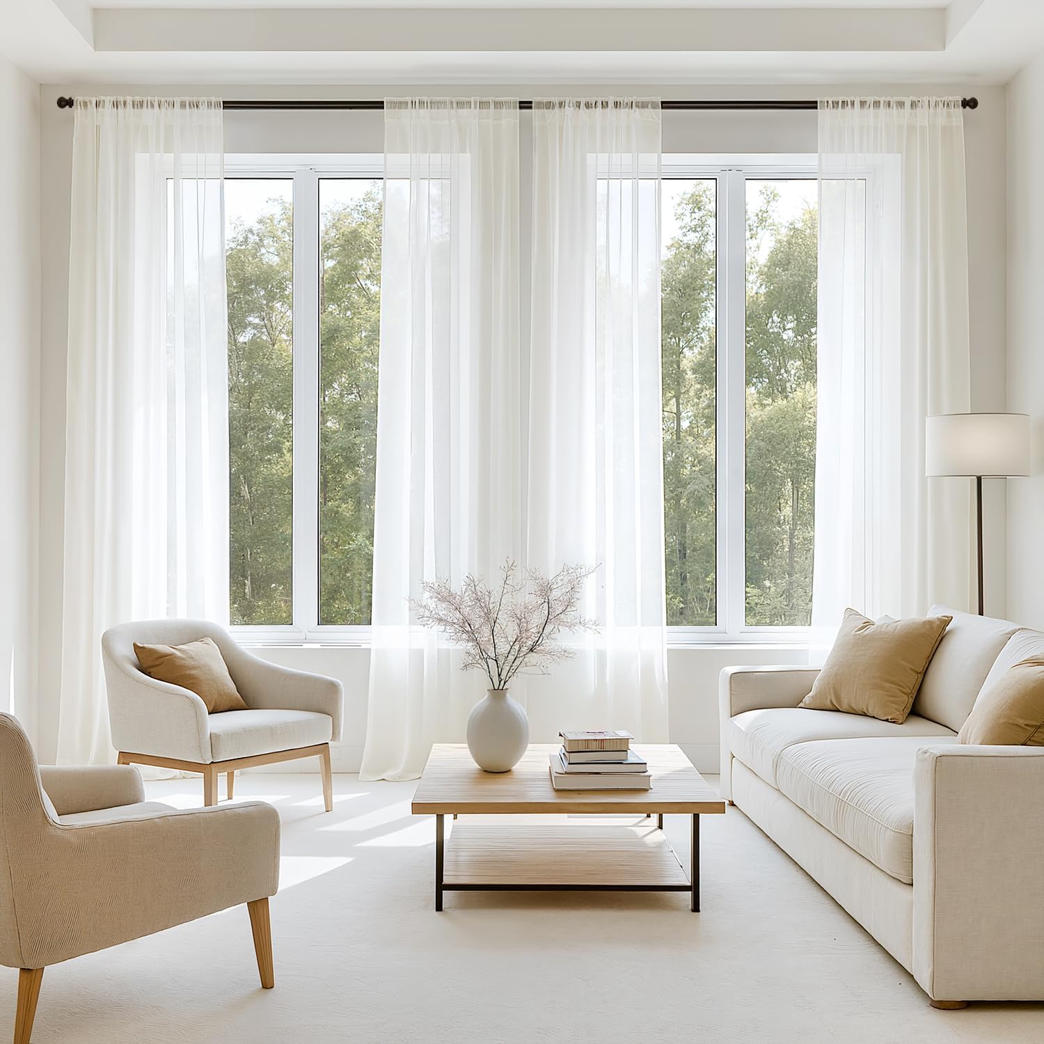 MIULEE Ivory Sheer Curtains for Elegant Light Filtering Decor