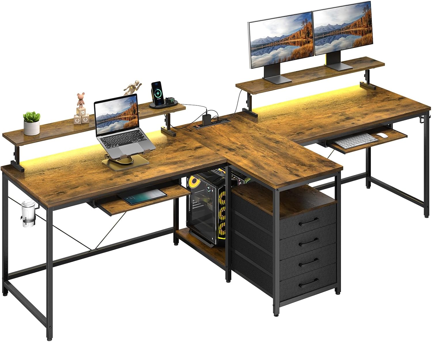 DOMICON 2 Person Gaming Desk with Power & Storage