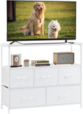 DUMOS TV Stand Dresser with 5 Fabric Drawers - Compact Media Console