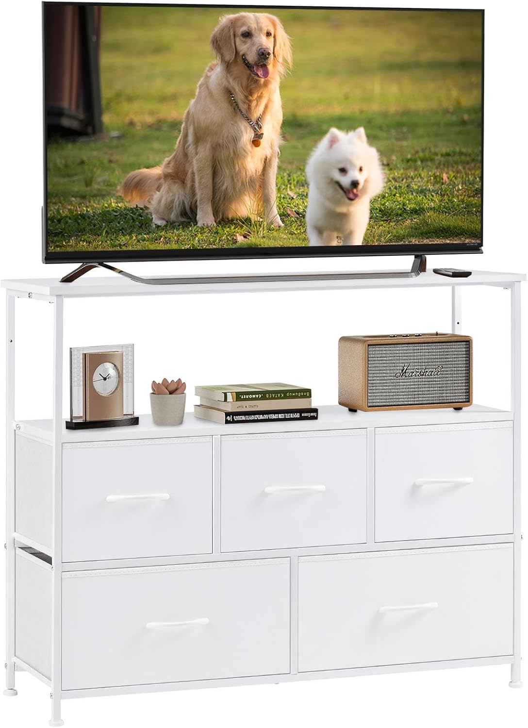 DUMOS TV Stand Dresser with 5 Fabric Storage Drawers for 45 in TV