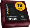 16 ft x 16 ft Maroon/Black 16 Mil Heavy Duty Tarp - Waterproof