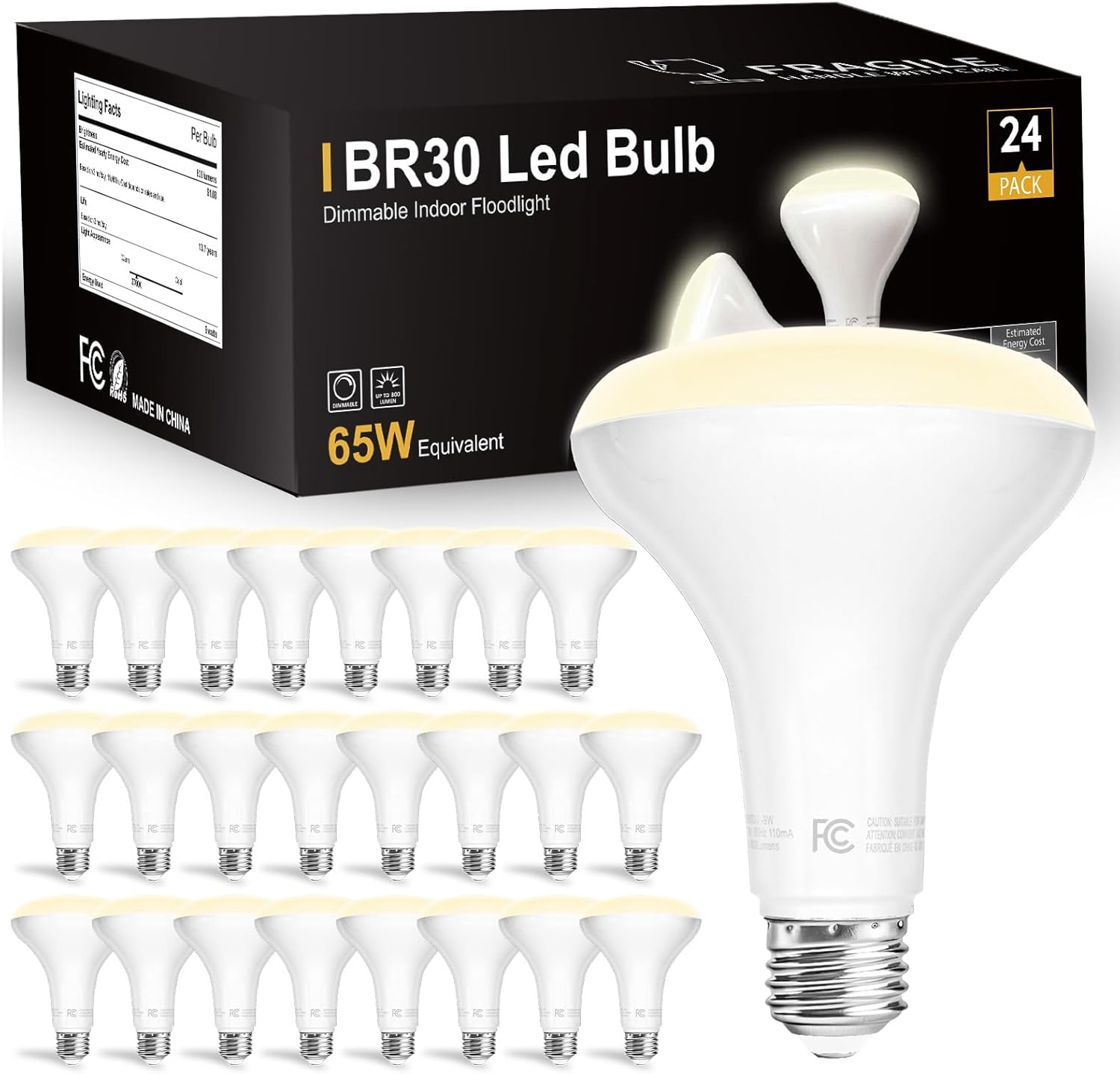 BR30 LED Bulbs 65W Equivalent for Dimmable Indoor Lighting