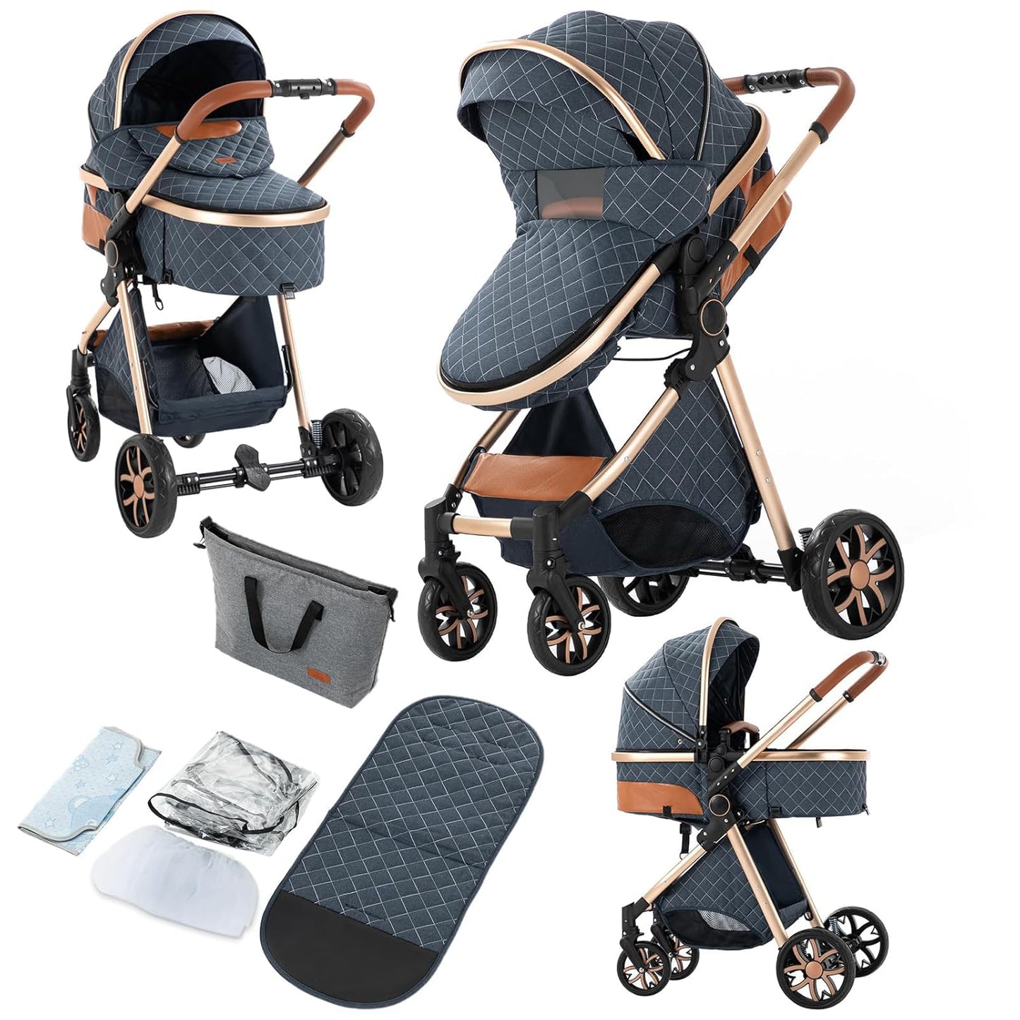 2 in 1 Baby Stroller with Convertible Pram for Newborns