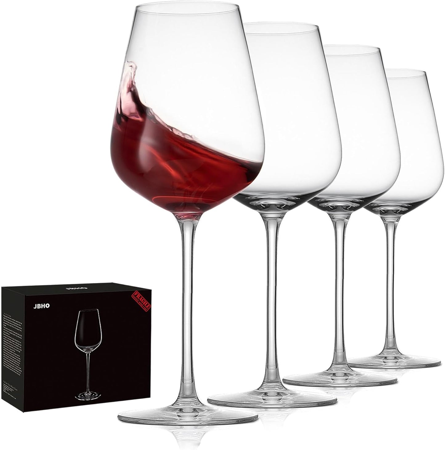 JBHO Hand Blown Crystal Bordeaux Wine Glasses Set of 4