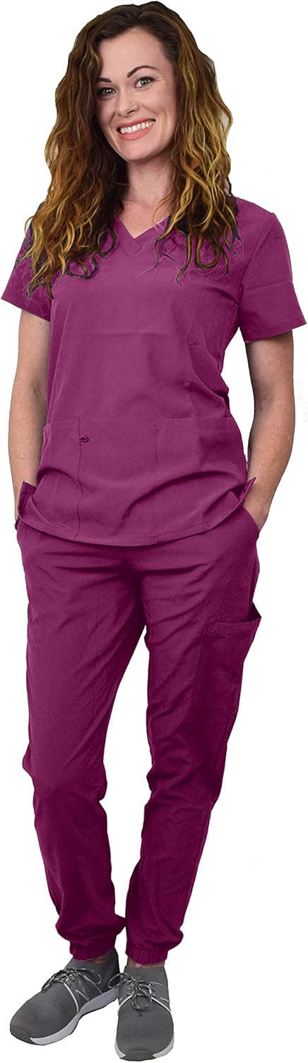 Green Town Scrubs for Women - Stylish Jogger Pant and V-Neck Top