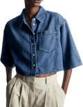 Tankaneo Womens Crop Denim Shirt Half Sleeve Button Down Short Jean