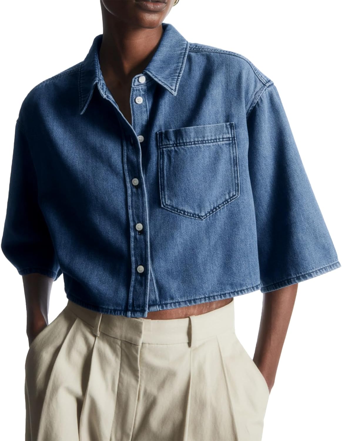 Tankaneo Womens Crop Denim Shirt for Trendy Summer Style