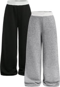 Girl's Wide Leg Sweatpants 2 Pack - Baggy High Waist Joggers