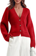 Womens Deep V Neck Cardigan Sweaters - Cropped Cozy Knit