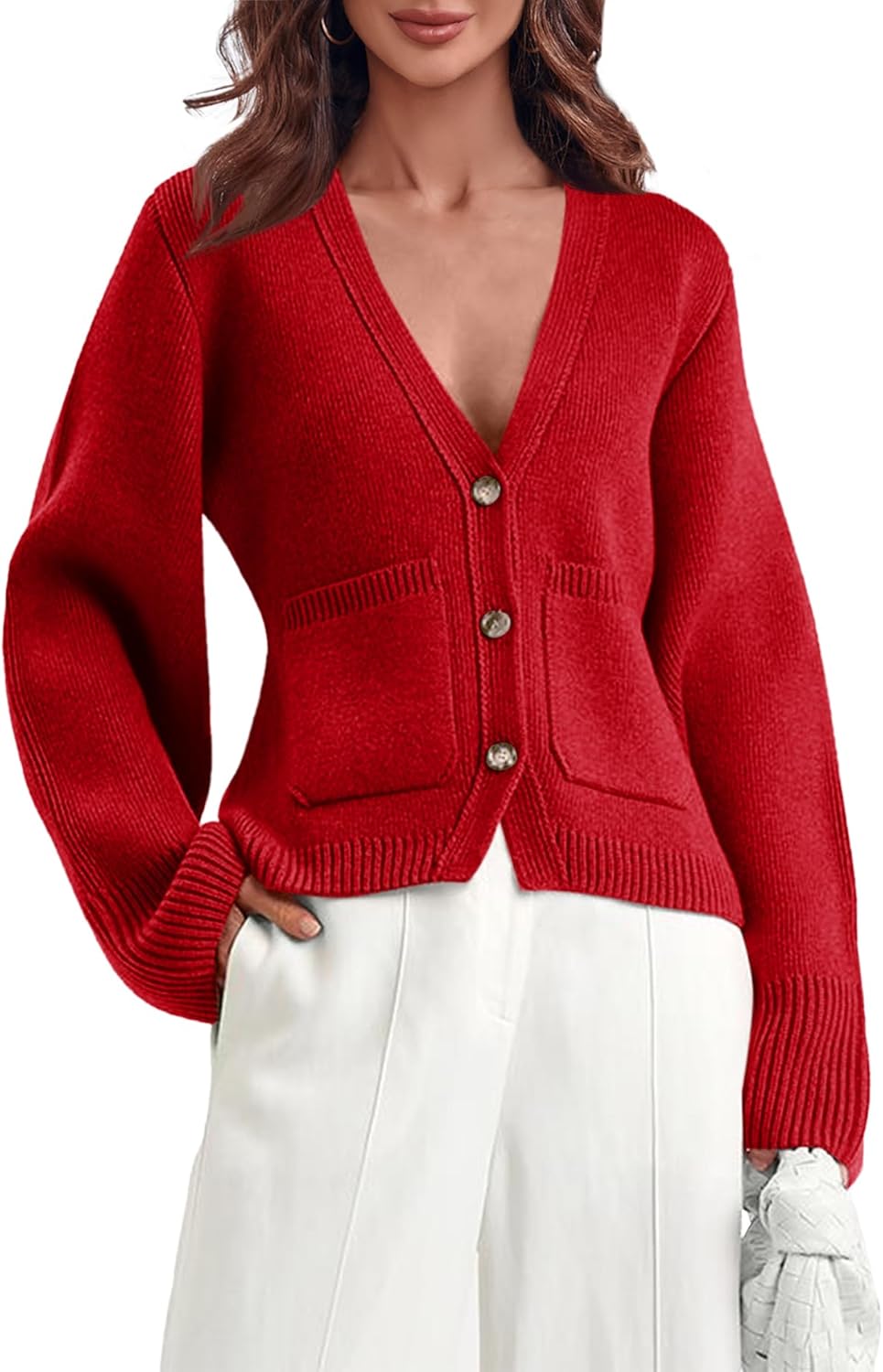 Saodimallsu Womens Deep V Neck Cardigan Sweaters for Fall