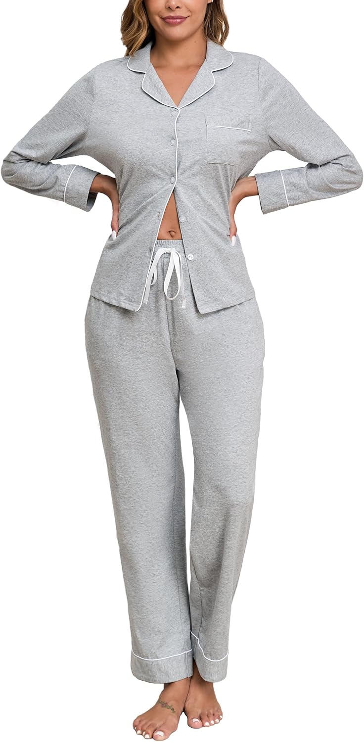 100% Cotton Pajamas for Women Set - Soft Long Sleeve PJs