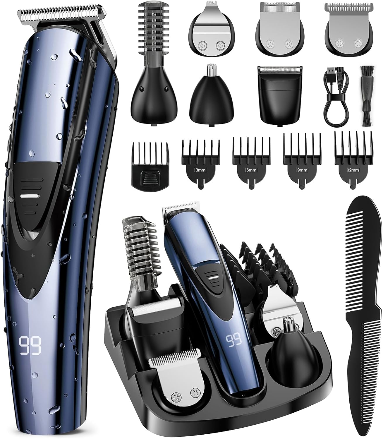 Electric Beard Trimmer for Men: 16-in-1 Grooming Kit