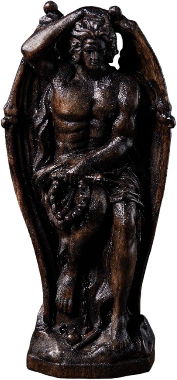 Majestic Lucifer Statue - Fallen Angel Demon Wood Carving