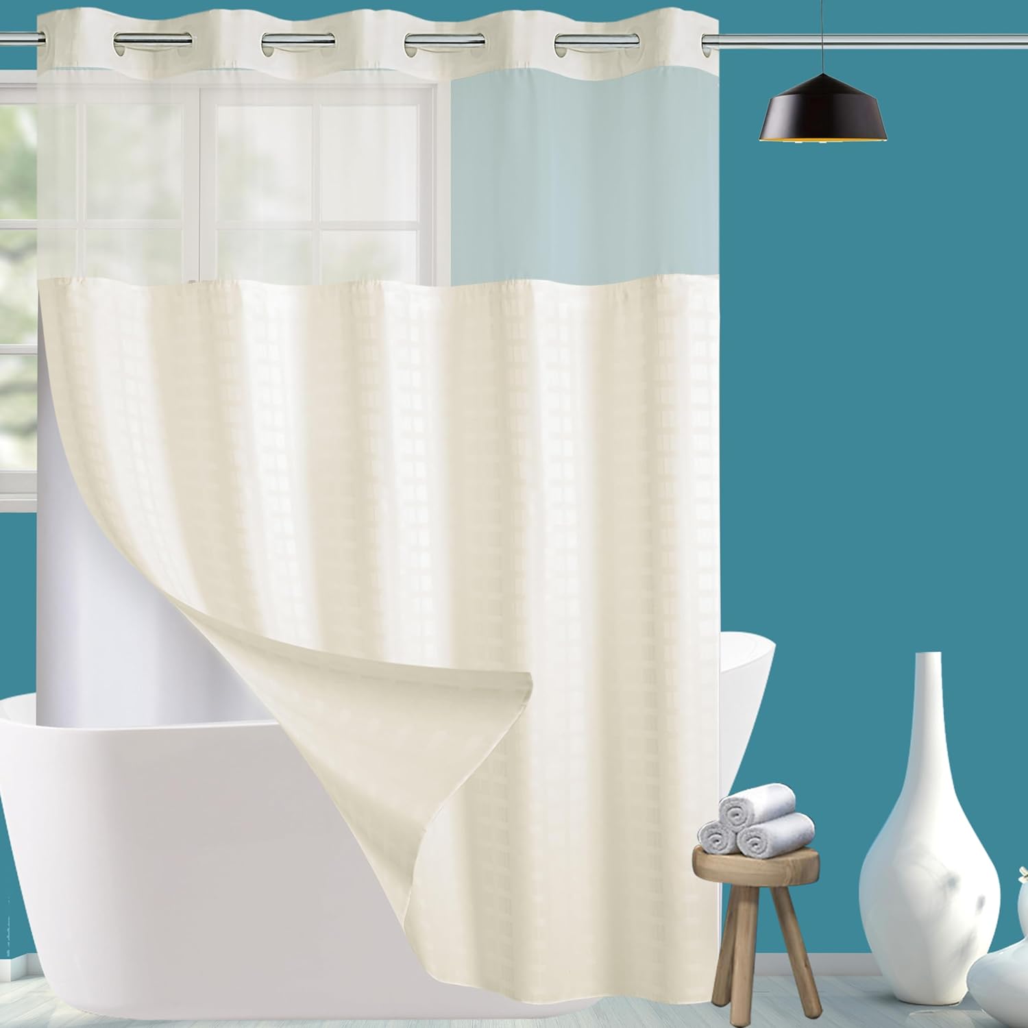 Extra Long No Hook Shower Curtain Set for Luxurious Bathrooms