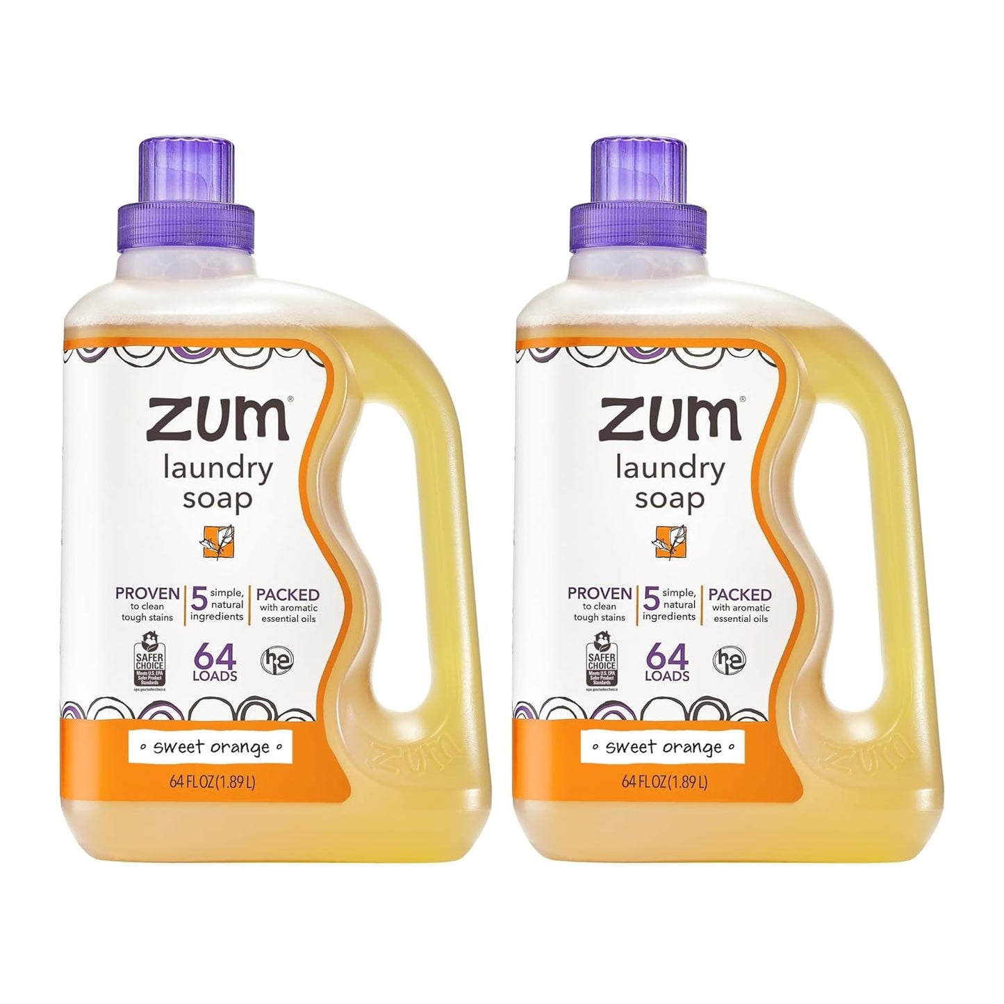 Zum Laundry Soap Liquid Plant-Based Sweet Orange 64 fl oz 2 Pack