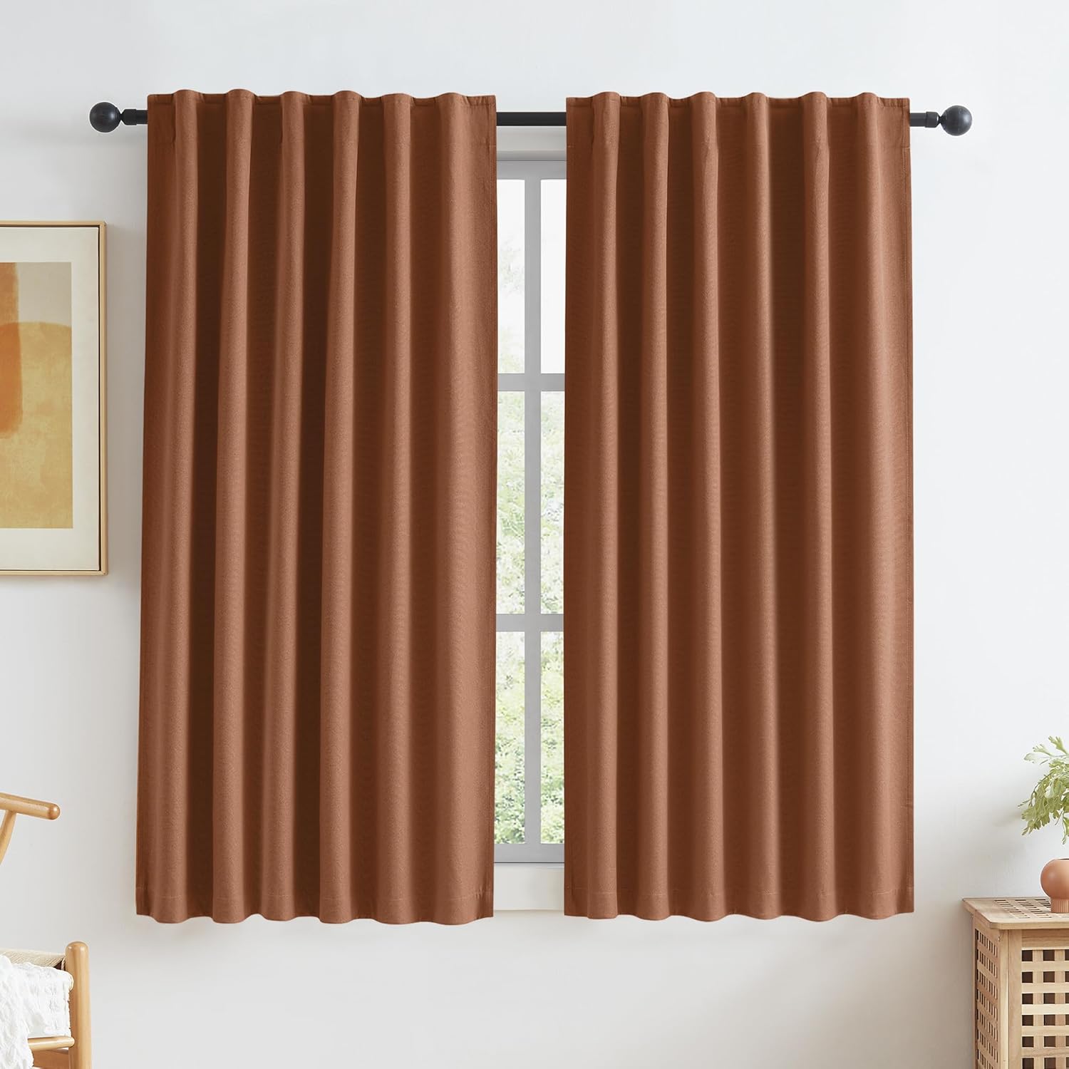 Terracotta Boho Linen Blackout Curtains for Cozy Living Spaces