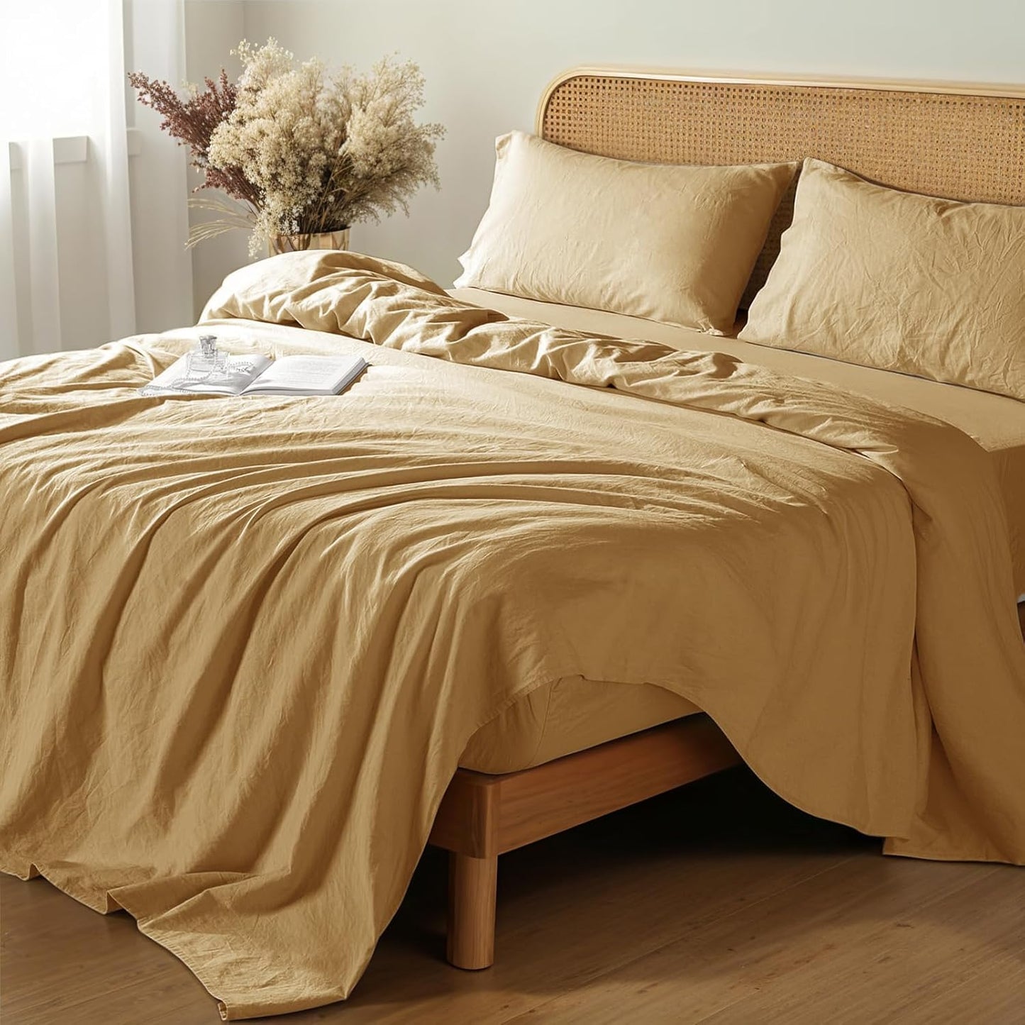 Shilucheng 100% French Linen Sheets for Queen Size Beds