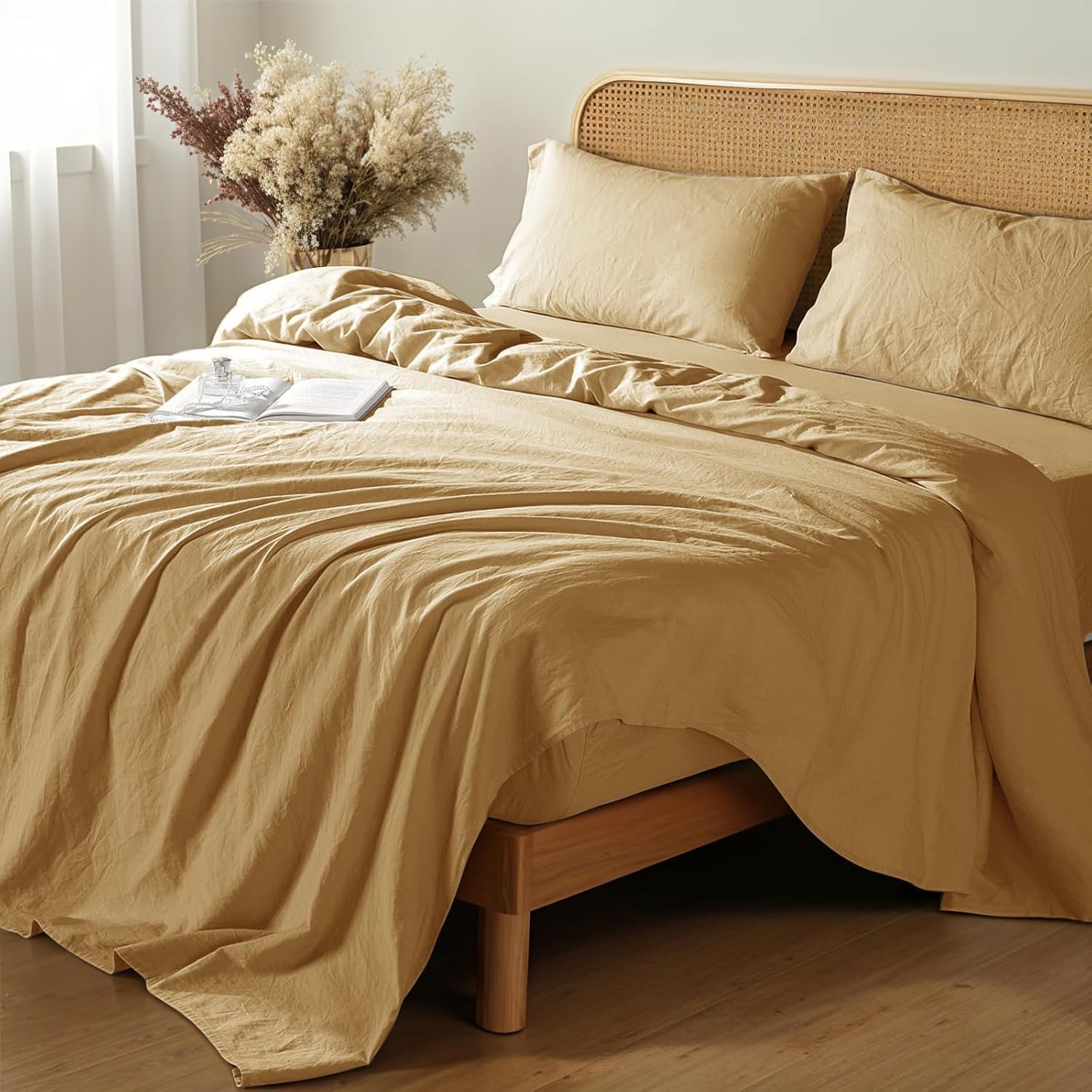 Shilucheng 100% French Linen Sheets for Queen Size Beds