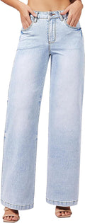 Women's Wide Leg Jeans High Waisted Stretchy Denim Trouser Pants Shoes