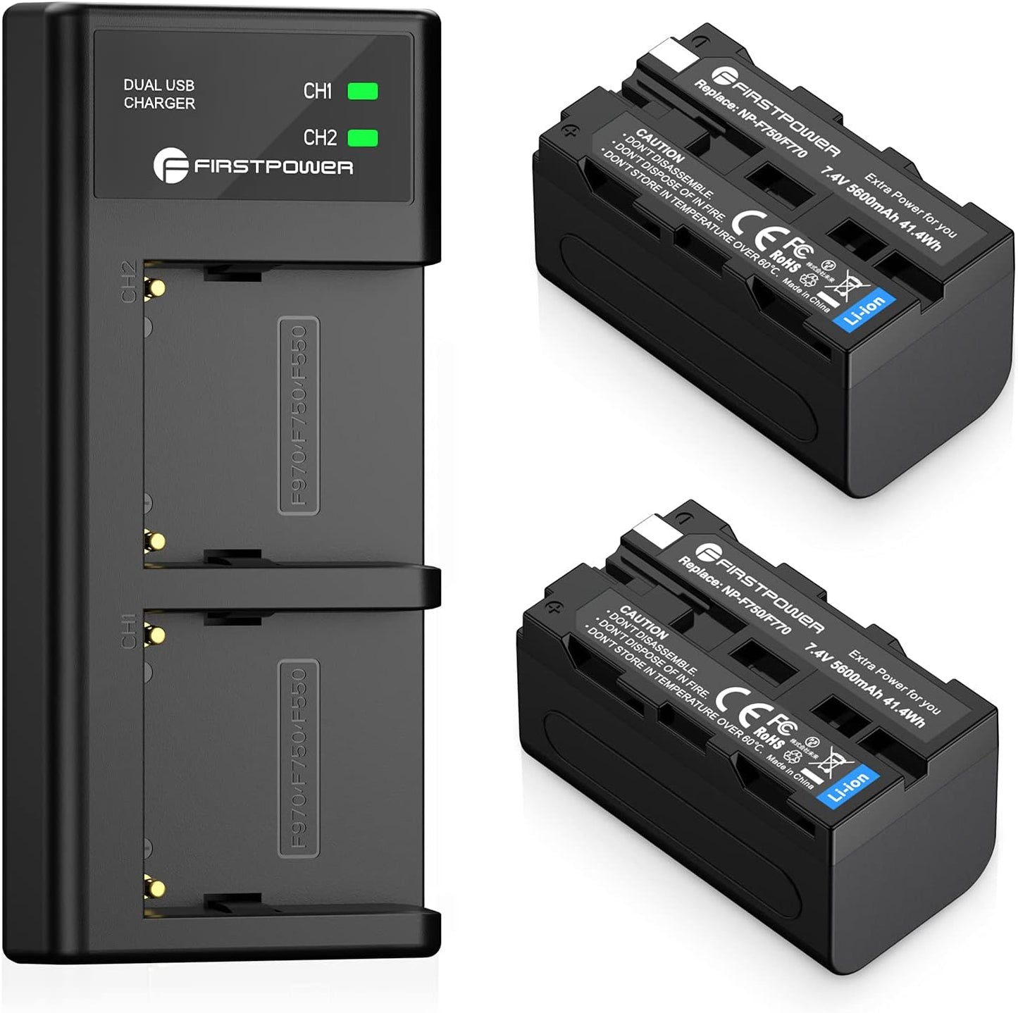 FirstPower NP-F750 Battery Pack with Dual USB Charger for Sony