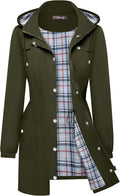 Bloggerlove Rain Jacket Women Lightweight Hooded Plaid Lined Trench if