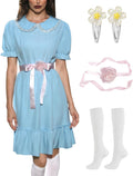 Pastel Blue Women's Halloween Creepy Doll Costume Set - Puff Sleeve