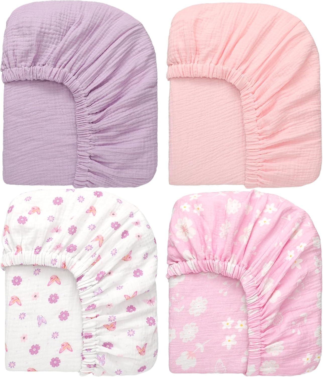 4 Pack Muslin Crib Sheets for Baby, Soft Cotton and Breathable